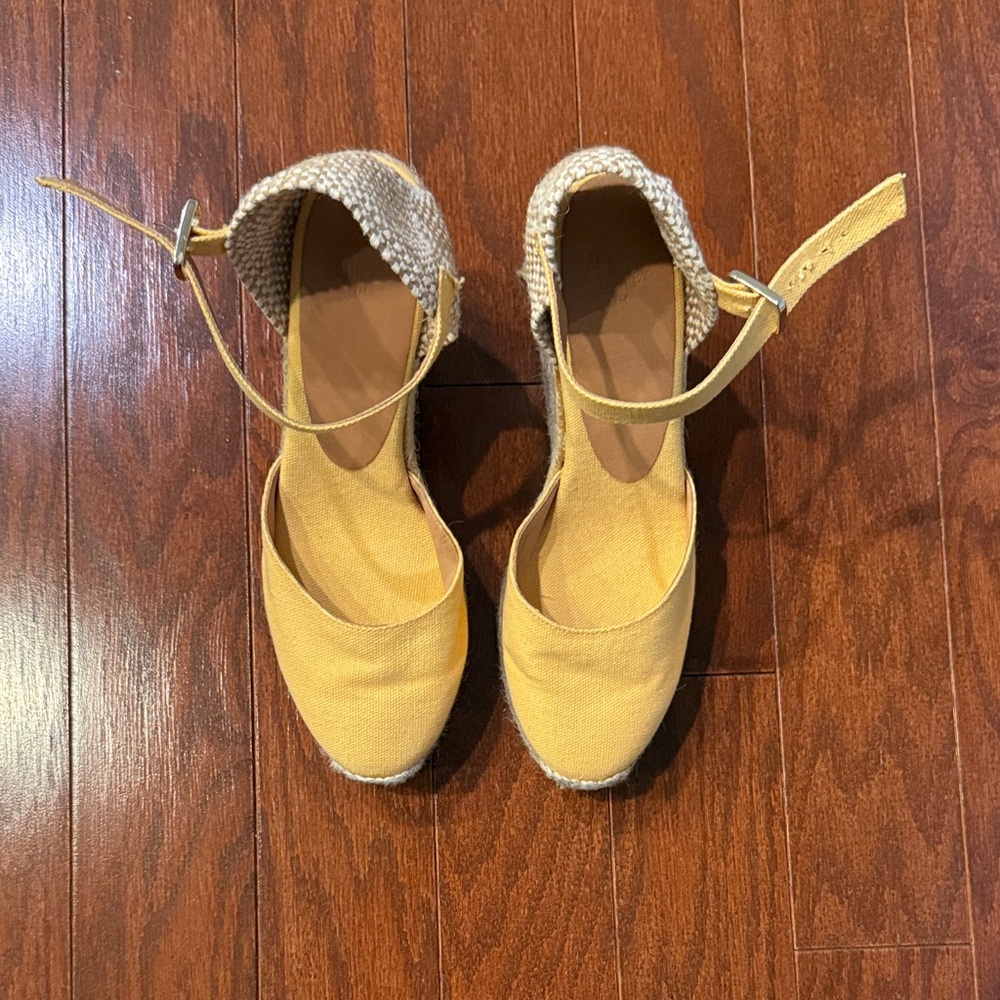 Castaner Yellow Espadrille Wedges with Ankle Strap